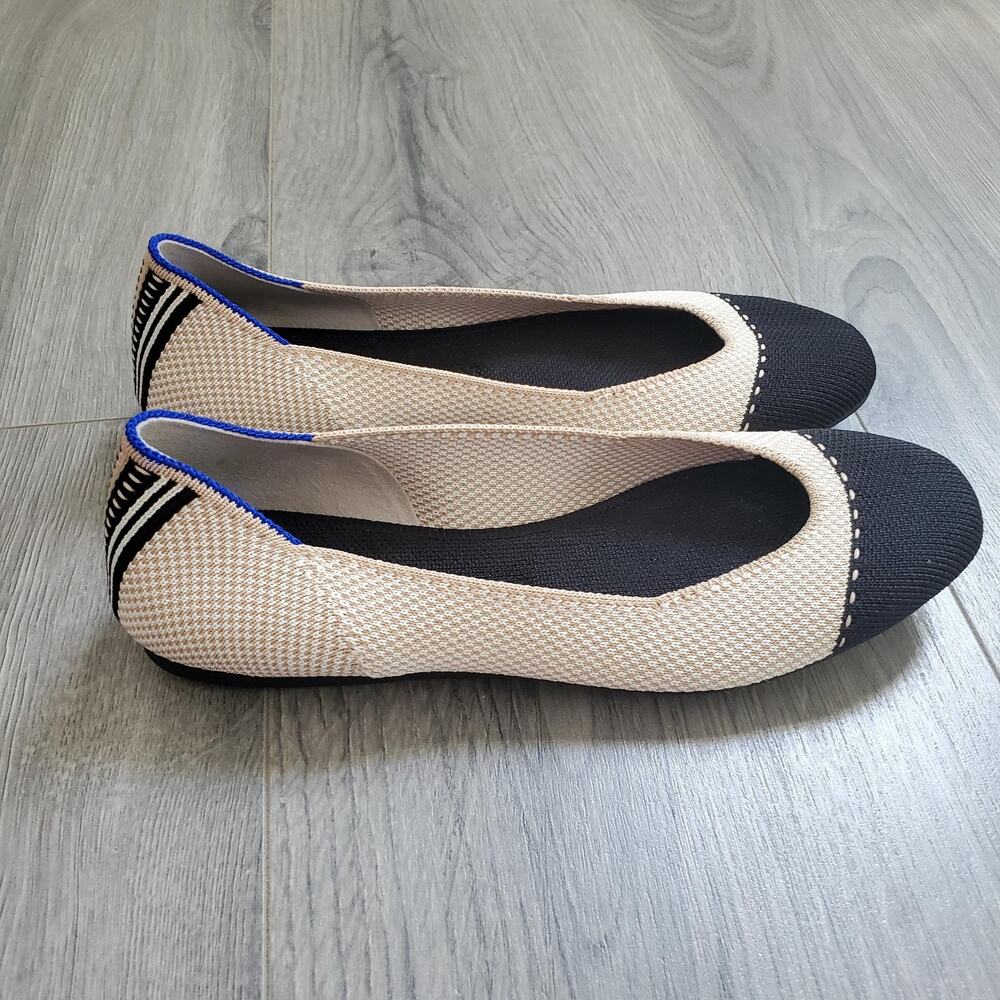 Rothys The Flat Shoes Womens Size 6 Knit Washable Ballet Flats Black Cap Toe